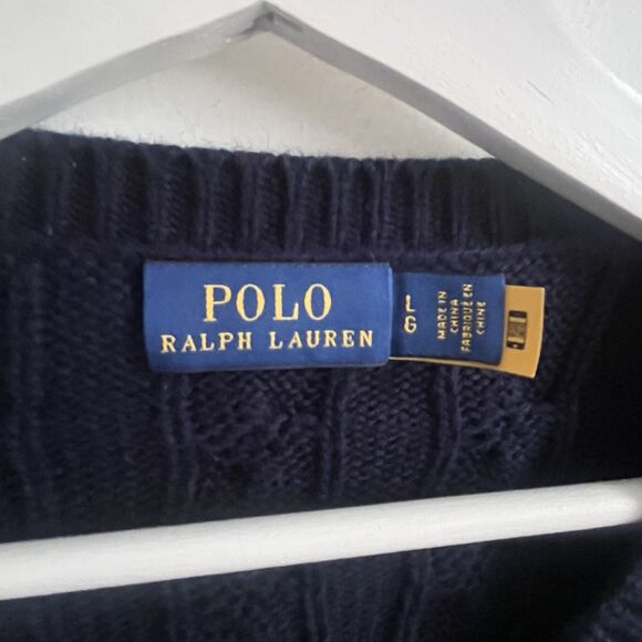 POLO RALPH LAUREN Women Cable-Knit Cotton Crewneck Cardigan Blue Large - Picture 3 of 7